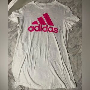 adidas Women's The Go-To Tee White Pink Logo Short Sleeve Crew Neck Size S